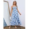 imageMakeMeChic Womens Floral Print Shirred Cami Dress Spaghetti Strap Sleeveless High Waist Flare Long DressBlue a