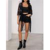 imageMakeMeChic Womens Lace Sheer Fringe Kimono Hollow Out Top Open Front Long Sleeve Beach Cover UpBlack