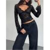 imageMakeMeChic Womens Lace Sheer Top Y2k Bell Sleeve Cut Out T Shirt Fitted Crop TopsBlack