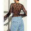 imageMakeMeChic Womens Lace Sheer Top Y2k Bell Sleeve Cut Out T Shirt Fitted Crop TopsBlack B