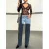 imageMakeMeChic Womens Lace Sheer Top Y2k Bell Sleeve Cut Out T Shirt Fitted Crop TopsBlack B