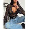imageMakeMeChic Womens Lace Sheer Top Y2k Bell Sleeve Cut Out T Shirt Fitted Crop TopsBlack Lace B
