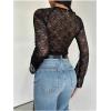 imageMakeMeChic Womens Lace Sheer Top Y2k Bell Sleeve Cut Out T Shirt Fitted Crop TopsBlack Lace B