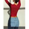 imageMakeMeChic Womens Lace Sheer Top Y2k Bell Sleeve Cut Out T Shirt Fitted Crop TopsRed