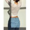 imageMakeMeChic Womens Lace Sheer Top Y2k Bell Sleeve Cut Out T Shirt Fitted Crop TopsWhite