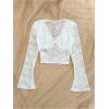 imageMakeMeChic Womens Lace Sheer Top Y2k Bell Sleeve Cut Out T Shirt Fitted Crop TopsWhite Lace