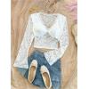 imageMakeMeChic Womens Lace Sheer Top Y2k Bell Sleeve Cut Out T Shirt Fitted Crop TopsWhite Lace