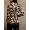 imageMakeMeChic Womens Leopard Print Cut Out Mock Neck Long Sleeve Slim Fit Tee Shirt TopsBrown and Black