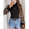imageMakeMeChic Womens Leopard Print Long Sleeve Mock Neck Slim Fit Blouse Casual Shirt TopsBlack