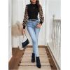 imageMakeMeChic Womens Leopard Print Long Sleeve Mock Neck Slim Fit Blouse Casual Shirt TopsBlack