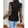 imageMakeMeChic Womens Leopard Print Long Sleeve Mock Neck Slim Fit Blouse Casual Shirt TopsBlack