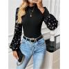 imageMakeMeChic Womens Leopard Print Long Sleeve Mock Neck Slim Fit Blouse Casual Shirt TopsBlack Floral