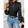 imageMakeMeChic Womens Leopard Print Long Sleeve Mock Neck Slim Fit Blouse Casual Shirt TopsBlack Floral