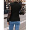 imageMakeMeChic Womens Leopard Print Long Sleeve Mock Neck Slim Fit Blouse Casual Shirt TopsBlack Solid