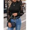 imageMakeMeChic Womens Leopard Print Long Sleeve Mock Neck Slim Fit Blouse Casual Shirt TopsBlack Solid