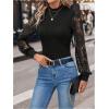 imageMakeMeChic Womens Leopard Print Long Sleeve Mock Neck Slim Fit Blouse Casual Shirt TopsBlack Solid