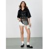 imageMakeMeChic Womens Letter Graphic Floral Lace Sheer V Neck Tee Top Half Sleeve Oversized Y2K Jersey TopBlack