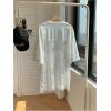 imageMakeMeChic Womens Letter Graphic Floral Lace Sheer V Neck Tee Top Half Sleeve Oversized Y2K Jersey TopWhite