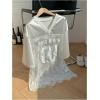 imageMakeMeChic Womens Letter Graphic Floral Lace Sheer V Neck Tee Top Half Sleeve Oversized Y2K Jersey TopWhite