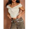 imageMakeMeChic Womens Off The Shoulder Tops Twist Front Going Out Tops Y2k Asymmetrical Crop TopsApricot