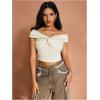 imageMakeMeChic Womens Off The Shoulder Tops Twist Front Going Out Tops Y2k Asymmetrical Crop TopsApricot