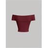 imageMakeMeChic Womens Off The Shoulder Tops Twist Front Going Out Tops Y2k Asymmetrical Crop TopsBurgundy