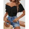 imageMakeMeChic Womens Short Sleeve Off Shoulder Tie Front Ruffle Layer Tee Shirts TopsBlack
