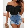 imageMakeMeChic Womens Short Sleeve Off Shoulder Tie Front Ruffle Layer Tee Shirts TopsBlack