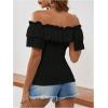 imageMakeMeChic Womens Short Sleeve Off Shoulder Tie Front Ruffle Layer Tee Shirts TopsBlack