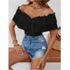 imageMakeMeChic Womens Short Sleeve Off Shoulder Tie Front Ruffle Layer Tee Shirts TopsBlack