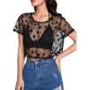 imageMakeMeChic Womens Star Sheer Mesh Crop Top Short Sleeve Cover UpBlack