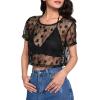 imageMakeMeChic Womens Star Sheer Mesh Crop Top Short Sleeve Cover UpBlack