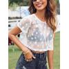 imageMakeMeChic Womens Star Sheer Mesh Crop Top Short Sleeve Cover UpWhite