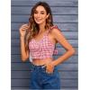 imageMakeMeChic Womens Y2K Red Gingham Tops Backless Checkered Top Sweetheart Neck Ruffle Cap Sleeve Crop Top ShirtsRed and White