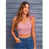 imageMakeMeChic Womens Y2K Red Gingham Tops Backless Checkered Top Sweetheart Neck Ruffle Cap Sleeve Crop Top ShirtsRed and White