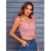 imageMakeMeChic Womens Y2K Red Gingham Tops Backless Checkered Top Sweetheart Neck Ruffle Cap Sleeve Crop Top ShirtsRed and White