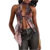 imageMakeMeChic Womens Cheetah Print Halter Top Y2K Tie Front Backless Club Going Out Tank TopsLeopard Multi