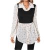 imageMakeMeChic Womens Color Block Rib Knitted Collar Long Sleeve 2 in 1 Shirt Blouse Peplum TopsBlack B