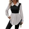 imageMakeMeChic Womens Color Block Rib Knitted Collar Long Sleeve 2 in 1 Shirt Blouse Peplum TopsGrey