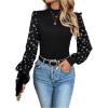 imageMakeMeChic Womens Leopard Print Long Sleeve Mock Neck Slim Fit Blouse Casual Shirt TopsBlack Floral