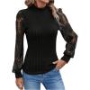 imageMakeMeChic Womens Leopard Print Long Sleeve Mock Neck Slim Fit Blouse Casual Shirt TopsBlack Solid