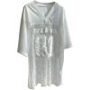 imageMakeMeChic Womens Letter Graphic Floral Lace Sheer V Neck Tee Top Half Sleeve Oversized Y2K Jersey TopWhite