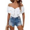 imageMakeMeChic Womens Short Sleeve Off Shoulder Tie Front Ruffle Layer Tee Shirts TopsWhite