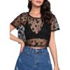 imageMakeMeChic Womens Star Sheer Mesh Crop Top Short Sleeve Cover UpBlack