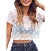 imageMakeMeChic Womens Star Sheer Mesh Crop Top Short Sleeve Cover UpWhite