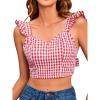 imageMakeMeChic Womens Y2K Red Gingham Tops Backless Checkered Top Sweetheart Neck Ruffle Cap Sleeve Crop Top ShirtsRed and White