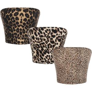 imageMakeMeChic Womens 3 Pcs Y2k Leopard Print Tube Tops Strapless Cheetah Print Crop TopMulticolor B