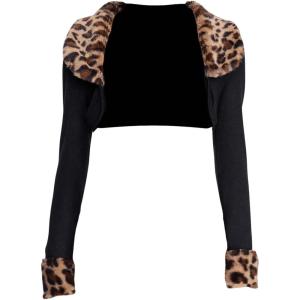 imageMakeMeChic Womens Cheetah Print Tops Y2K Cardigan Fuzzy Shrugs Open Front Long Sleeve Crop TopsBlack