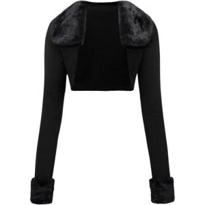 imageMakeMeChic Womens Cheetah Print Tops Y2K Cardigan Fuzzy Shrugs Open Front Long Sleeve Crop TopsBlack B
