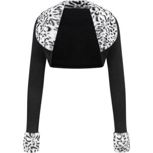 imageMakeMeChic Womens Cheetah Print Tops Y2K Cardigan Fuzzy Shrugs Open Front Long Sleeve Crop TopsBlack and White